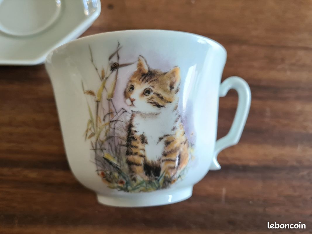 Tasse assiette chat porcelaine (image 4)