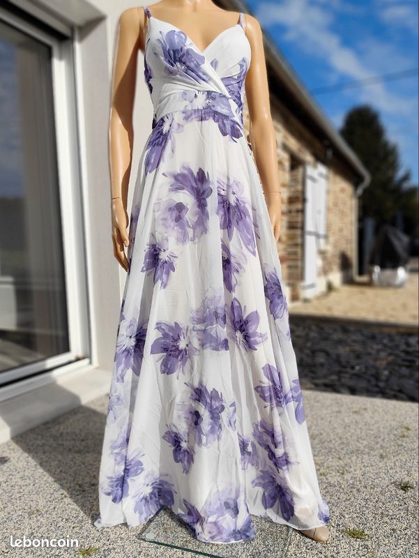 Robe longue bohème mariage soirée blanc et lilas lilwenn Vêtements - Main Image