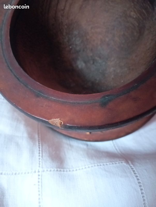 Cendrier en bois, cannage et métal, vintage (image 7)