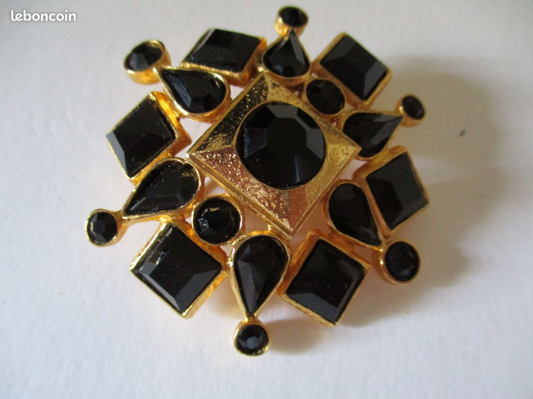 Broche vintage cabochons en pâte de verre : signé (image 6)