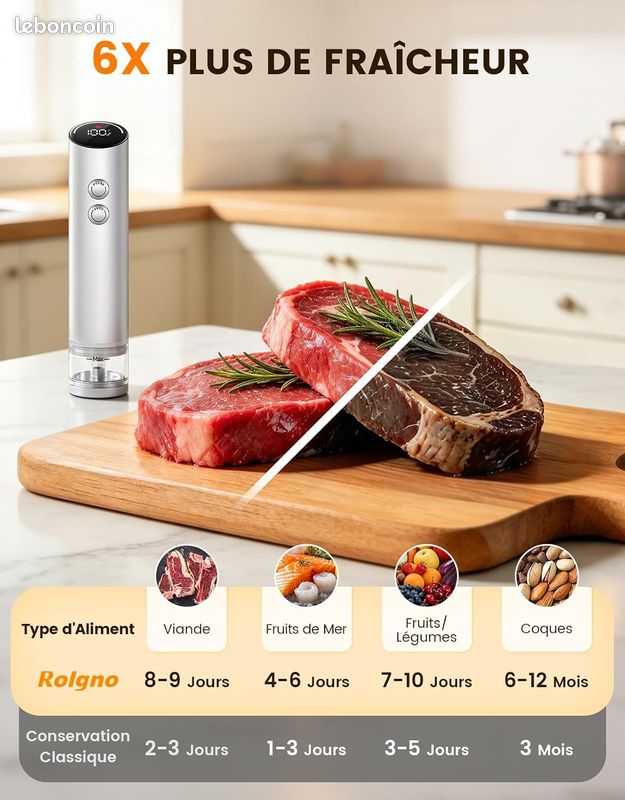 Machine sous Vide Alimentaire Portable avec 20 Sacs Réutilisables 70kPa Puissant Appareil Mise Sous Vide avec Réservoir Visible, Auto&Pulse, Alliage d'Aluminium, Écran LED, pour Secs&Humides (image 2)