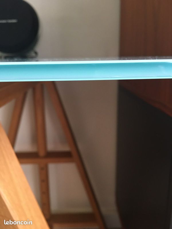 Bureau style architecte verre trempé sur deux tréteaux bois (image 4)