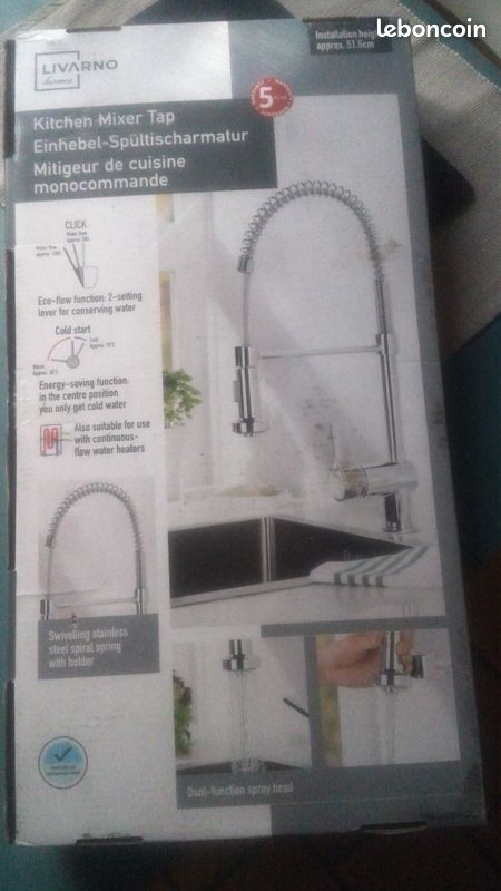 Neuf et emballé mitigeur cuisine avec douchette, montage simple et sans outils (image 1)