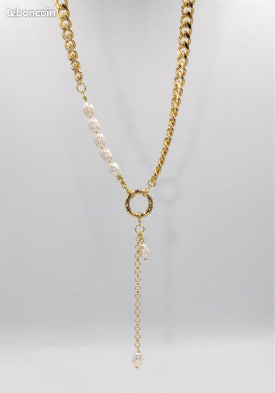 Pendentif Cœur Plaque Or Avec Perle Grise Et Sa Chaîne - Choix De La Maille - Neuf Avec étiquettes