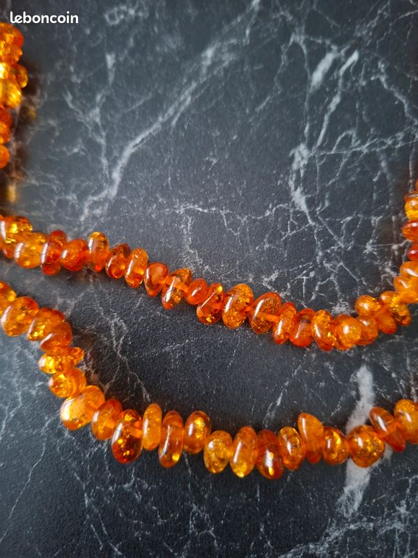 Ancien Sautoir (collier Long) En Ambre Jaune Orange Naturel - 101 Cm - 44,91 G - Origine Baltique