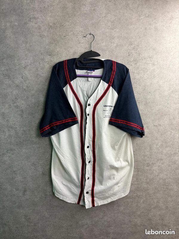 Maillot Baseball Champion Vintage Blanc Bleuté Bleu Marine Rouge Y2K Streetwear Oversize #2904 (image 1)