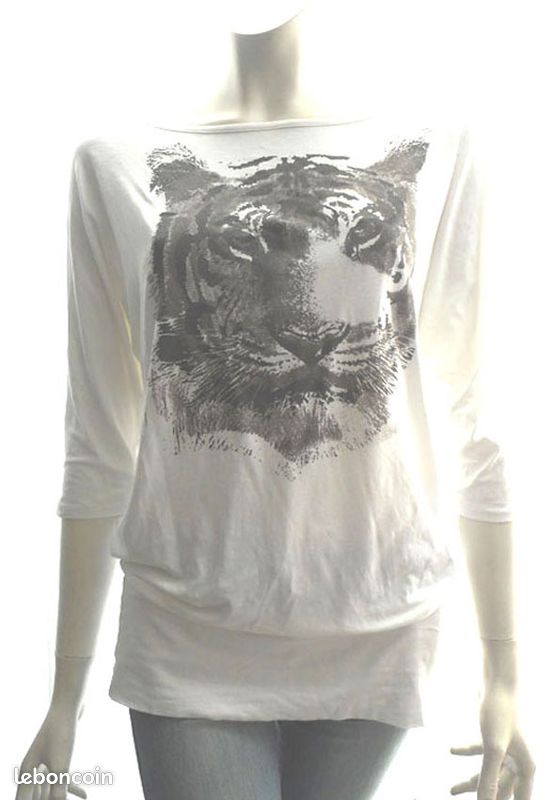 Tee shirt long tunique blouse femme marque Camaïeu tête de tigre