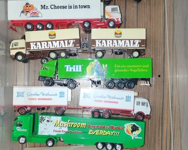 Lot 5 Camions Wiking + 1 Roco Échelle HO 1:87 – Collection De 6 Camions Transport Internationaux, Marques Wiking Et Roco, échelle HO 1:87, En Boîtes, Pièces Complètes (roues, Rétros), Modèles Réduits Pour Train Miniature Ou Diorama