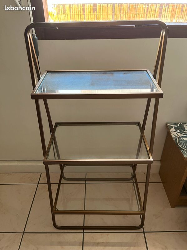 Desserte pliante ou meuble étagère bar en verre et métal style vintage - Drawer (image 2)