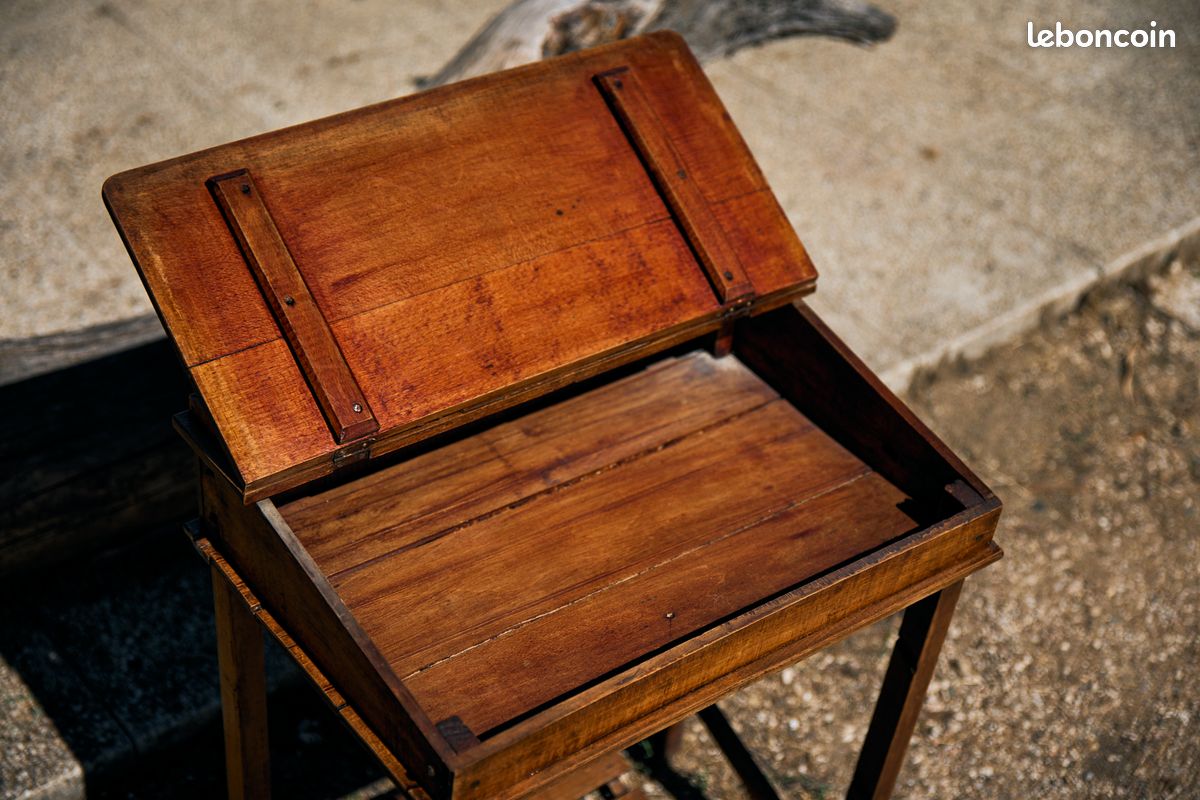 Bureau pupitre écolier ancien bois massif - boulier (image 7)