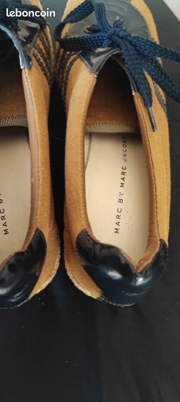 Marc jacobs - baskets compensées - toile couleur café + cuir verni bleu - pt 37 (image 6)