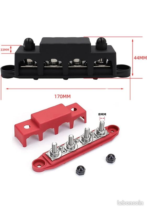 Lot 2 Blocs Distribution Alimentation 150A 48V Avec Bornes M6 - Bateaux Yachts (Noir & Rouge)