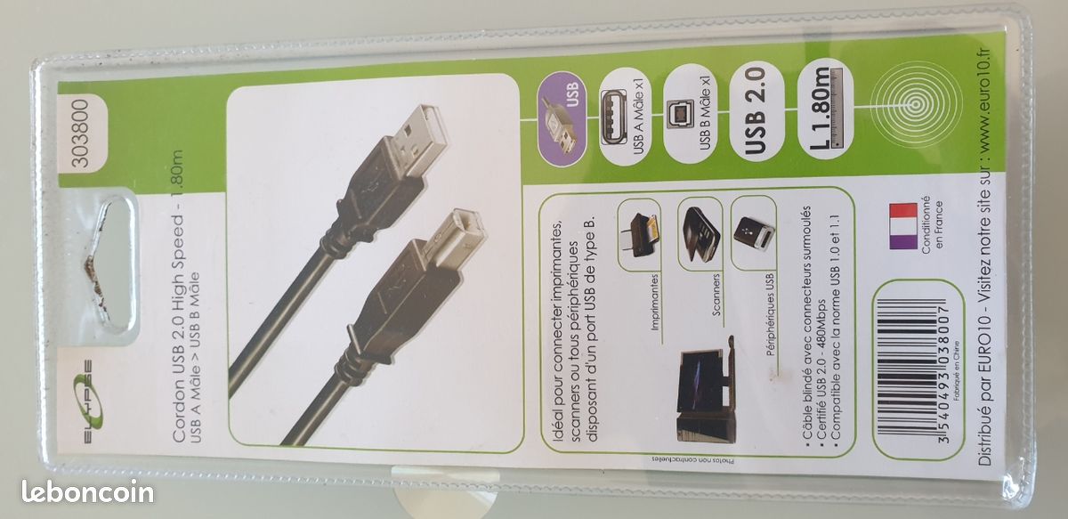 Cordon usb 2.0 high speed USB A vers USB B neuf (image 2)