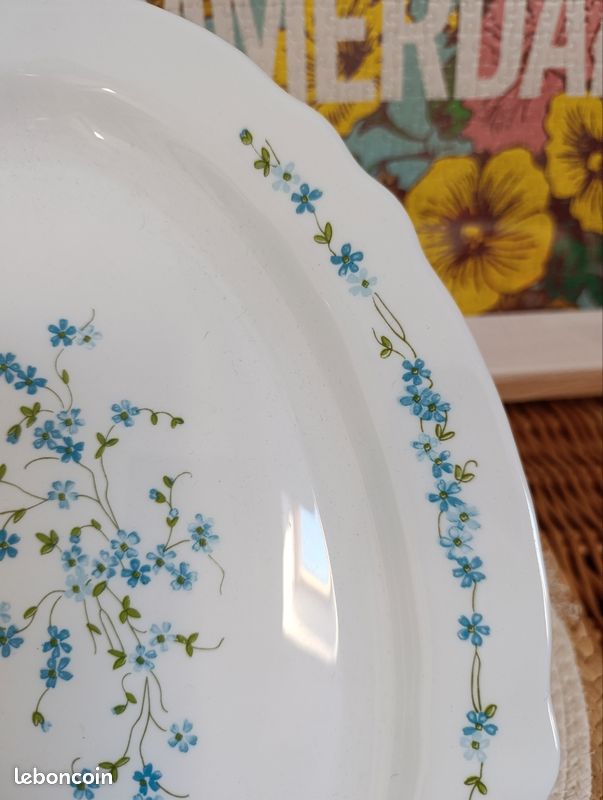 Grand Plat Ovale Arcopal Myosotis – Bleu Et Blanc, Vintage