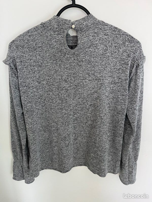 Pull Gris Dentelle Femme - Taille M - Col En V - Très Bon État - Marque Why Not