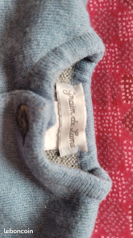 Gilet couleur bleu pour bébé de 12 mois marque "Graine de Lune" mesurant 24cm de longueur (image 5)