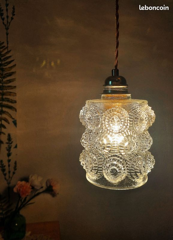 Suspension vintage scandinave en verre texturé — années 60-70 (image 6)