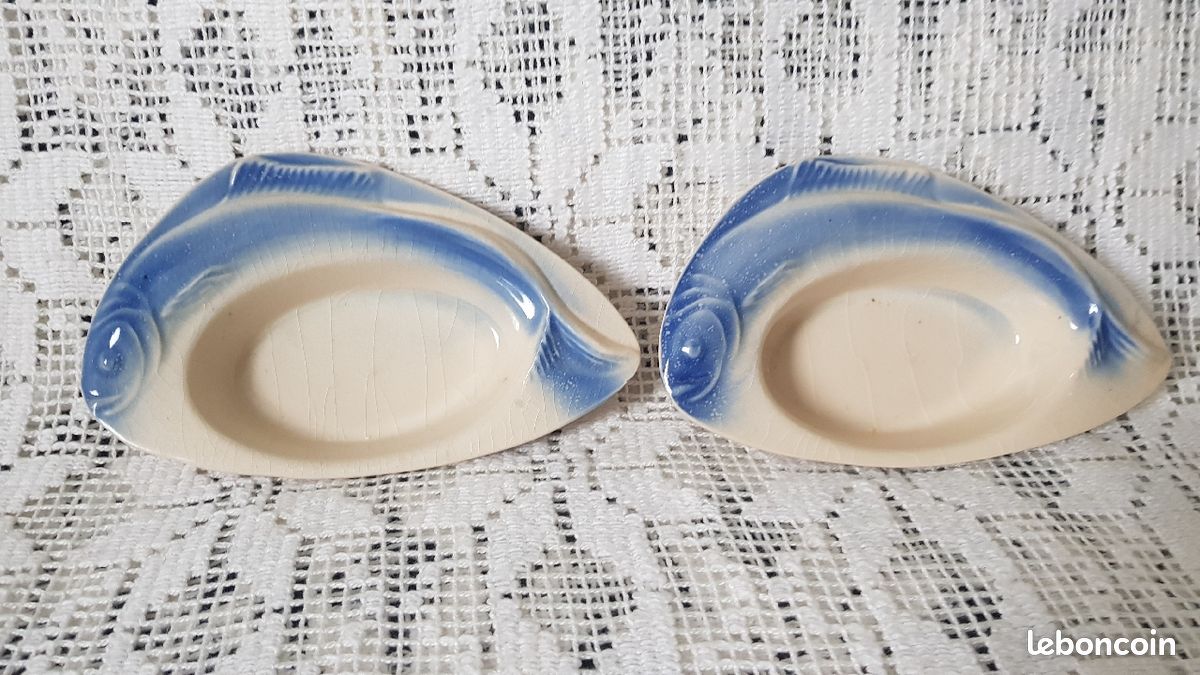 Vintage ramequins coupelles en barbotine poisson bleu Charles Amand (image 2)