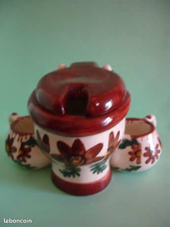 Serviteur WC Vintage Années 70 - Pot à Sel, Poivre, Moutarde En Faïence