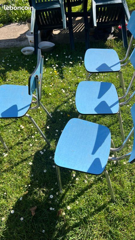 Lot de 4 chaises vintage écolier bleu ciel - Style Industriel (image 4)