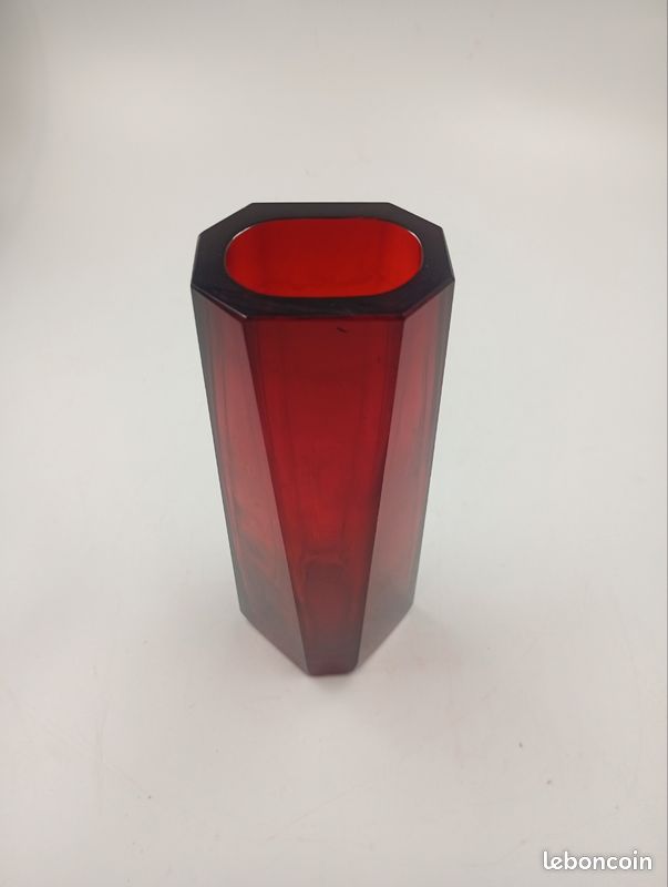 Vase Géode Prisme Facetté Vintage Rouge Rubis Années 60 70 Midcentury Moderniste Space Age (image 20)