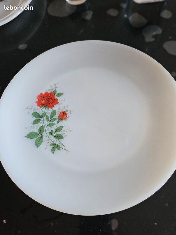 Plat De Service Ovale Arcopal Vintage - Motif Roses Rouges, Multicouleur, Très Bon état