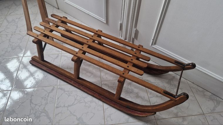 Luge + Ski ancien en bois décoratif - Décoration