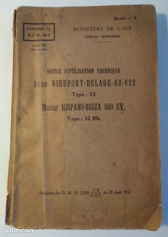 Notice Avion NIEUPORT DELAGE 62 622 année 1932 (image 1)
