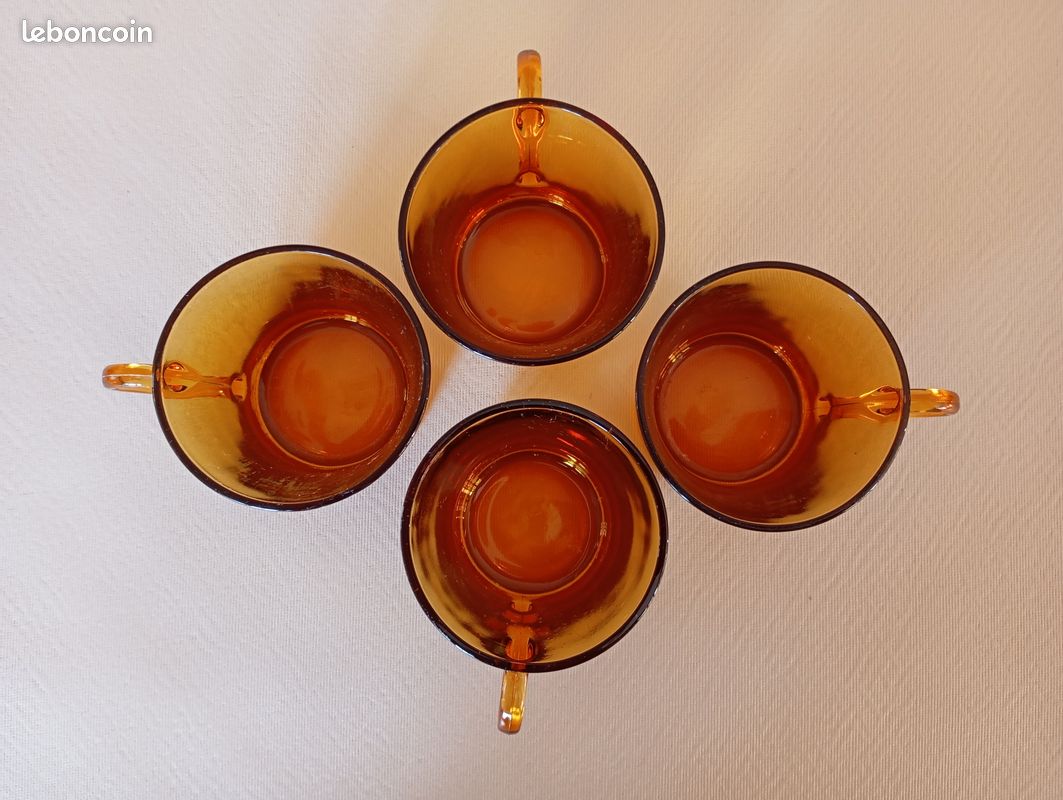 Lot De 4 Tasses à Café Duralex Marron Ambre - Vintage Années 70, Verre Transparent
