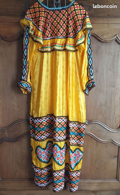 Très belle robe longue kabyle orange avec Fouta, 1,30 m de