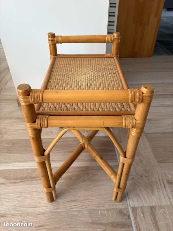 Table d appoint meuble banc bambou bois vintage (image 4)