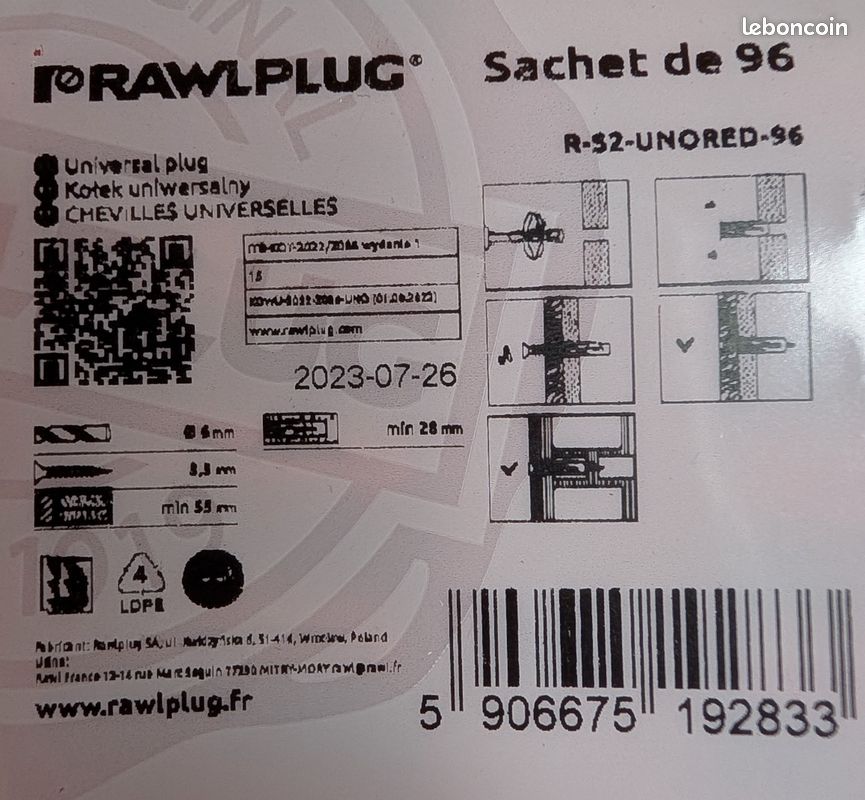 Chevilles universelles Rawl 6x28 (image 2)