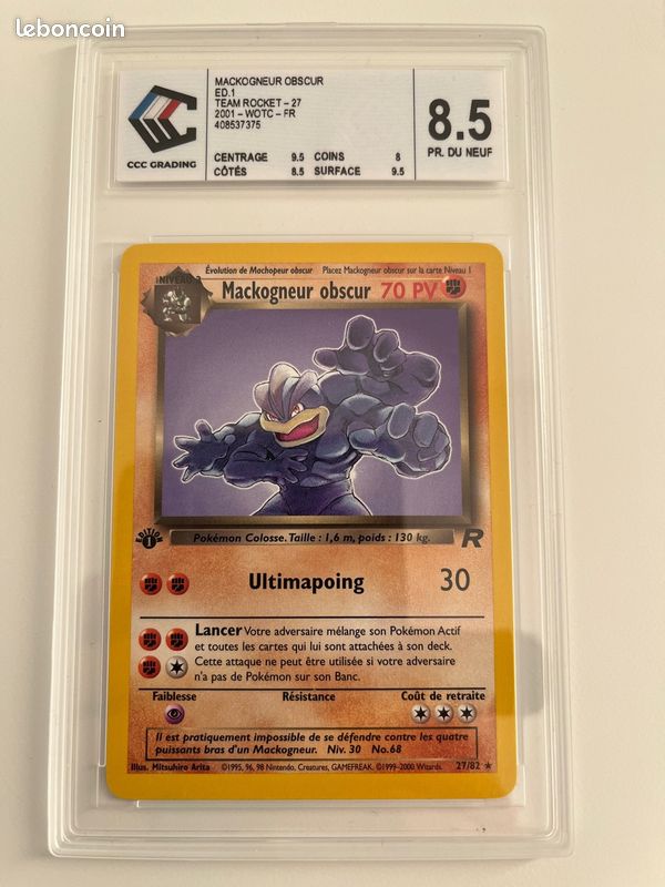 Carte Pokemon Mackogneur Obscur 27/82 Team Rocket 1e édition gradée CCC 8.5 (image 1)