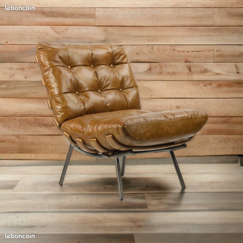 Fauteuil Scandinave Design en cuir (Neuf) - Decoduweb (image 1)