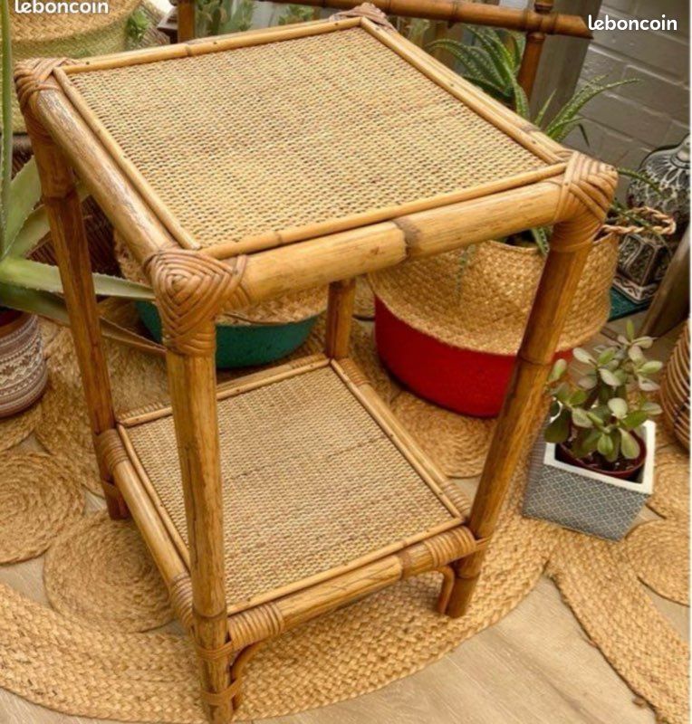 Meuble étagère table osier rotin vintage (image 1)