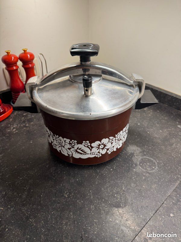 Cocotte Minute Seb 8L Vintage – Motif Floral Orange – Fonctionne Au Gaz