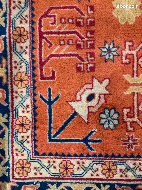 Très beau tapis chinois Samarkand fond rouge (204 x 145 cm) (image 9)