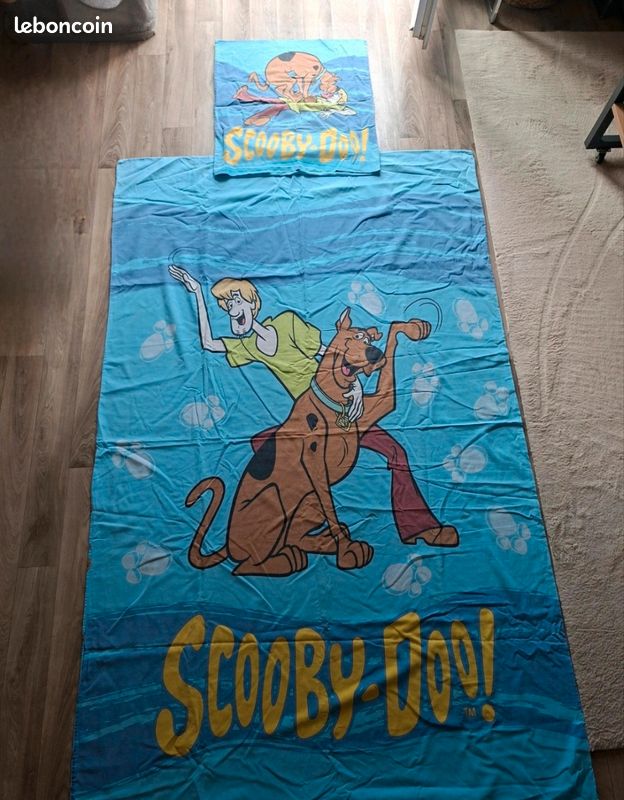 Housse de couette enfant vintage Scooby-Doo années 80 + taie d'oreiller assortie (image 1)