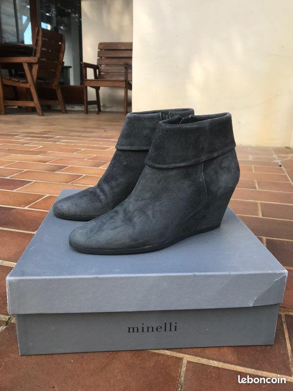 Bottines daim gris talon compensé Minelli (image 2)