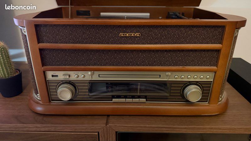 Auna Platine Vinyle Tourne-disques Audio 33 Tours, Lecteur CD +USB Avec Haut-parleur, Vintage, 3 Vitesses (image 2)