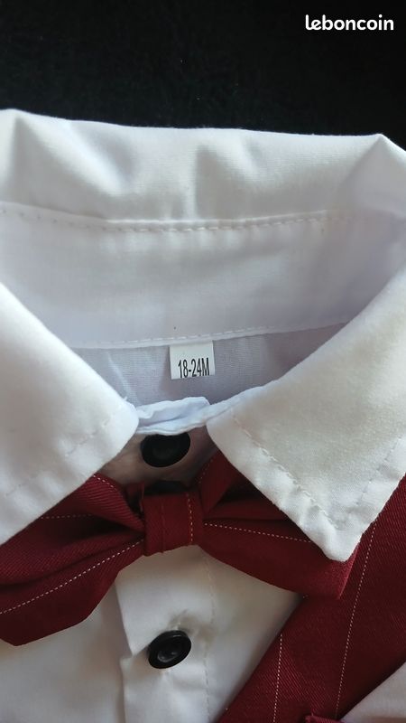 Costume cérémonie bébé 18-24 mois, bordeau a rayures, 4 pieces avec gilet, chemise, pantalon, nœud papillon (image 5)