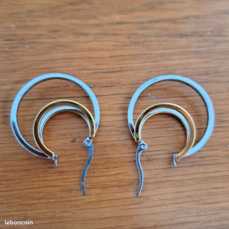 Boucles D'Oreilles Créoles Percées - 2 Paires D'Anneaux En Acier Inoxydable - Neuves