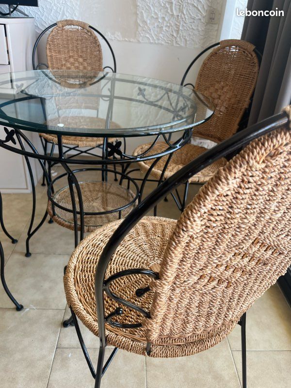Table à manger 4 places - 100 x 100 x 76cm - table ronde pieds en métal