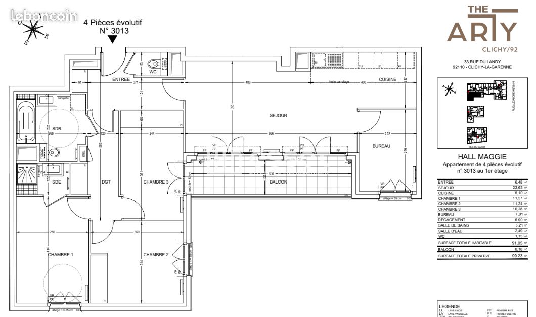 Appartement 4 pièces 91 m² · à Clichy · 91 m² · 2 264 €/mois
