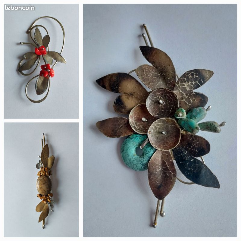 Lot De 3 Broches à Fleurs Vintage - Excellent état, Multicolores