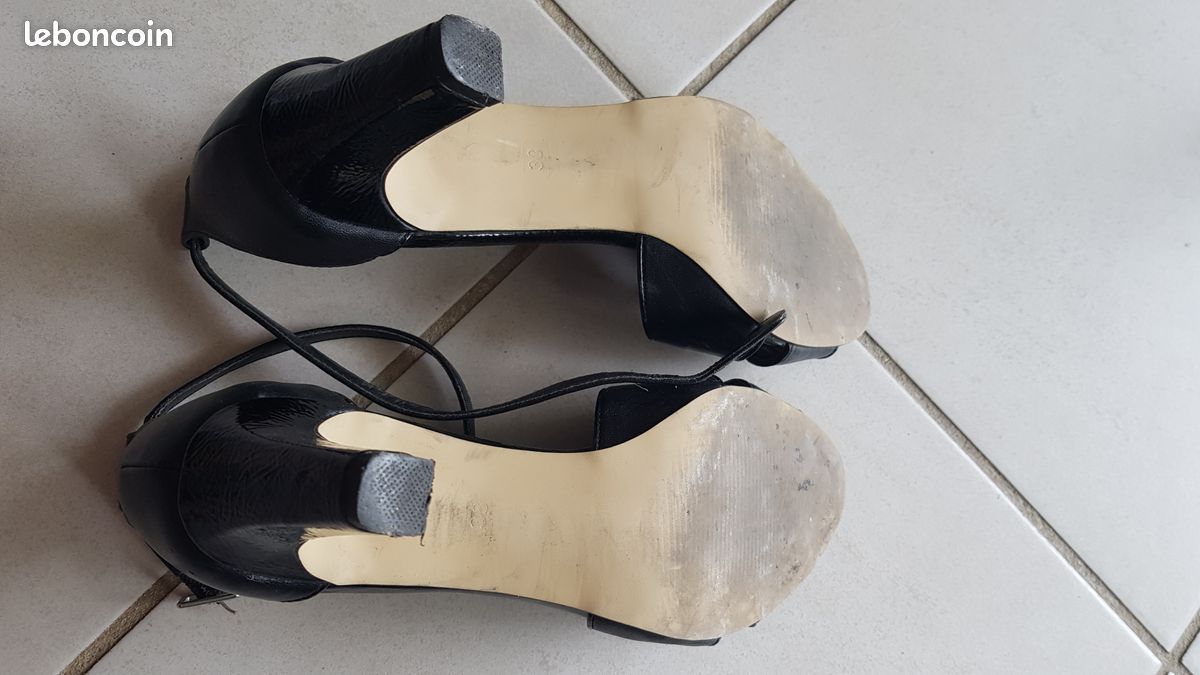 Sandales cuir noir T38 petits talons MG13 (image 3)