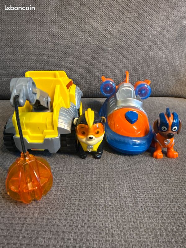 NEUF 2 figurines Pat Patrouille et leur véhicule: Ruben le bouledogue anglais et son engin de chantier jaune et Zuma le labrador sauveteur orange jouet enfant pour garçon fille idée cadeau de Noël (image 8)