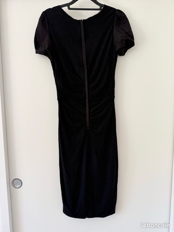 🖤 Mango Suit Robe Noire Cache-Cœur Midi Taille M Chic Soirée Cocktail Femme (image 2)