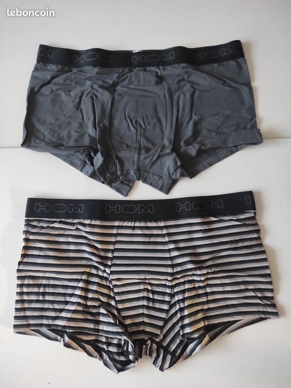 Lot De 2 Boxers HOM Taille L/5 - Gris à Rayures, Coton, Neuf Avec étiquettes