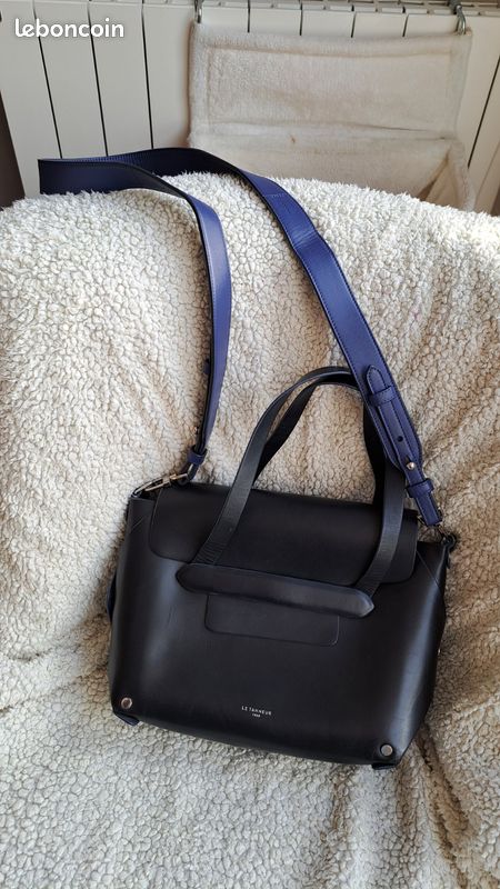 Porte-documents Le Tanneur – Cuir Noir, Bandoulière – Sac Homme Vintage Années 90